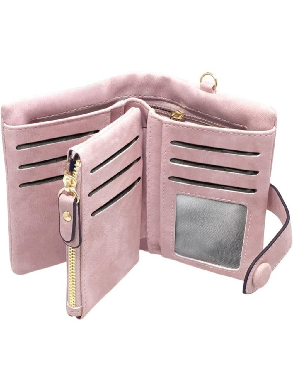 Soft Leather RFID Mini Wallet & Coin Purse with Wrist Strap - Cute Trifold